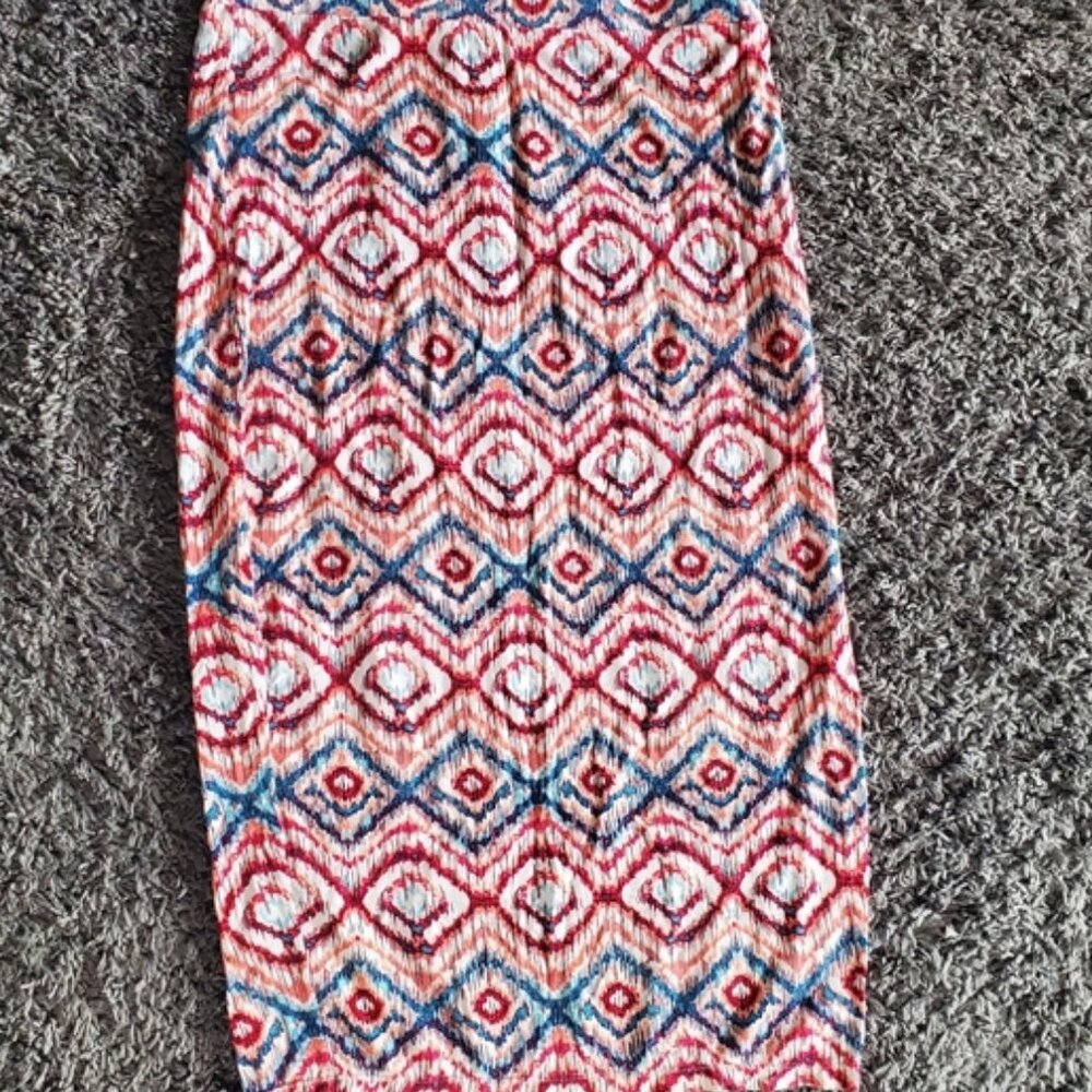 Aztec Bright Pencil Pink Blue Stretch Comfort Skirt